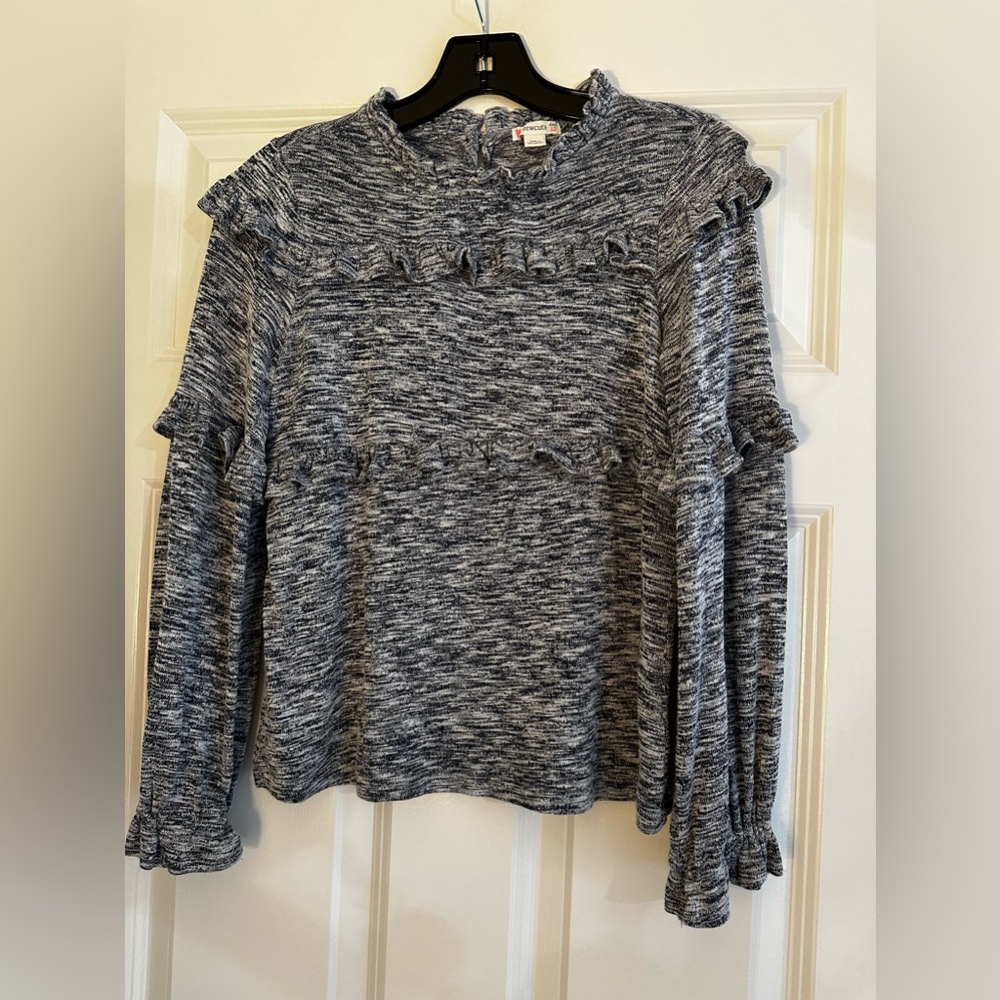 Crewcuts navy heathered ruffled long sleeve shirt